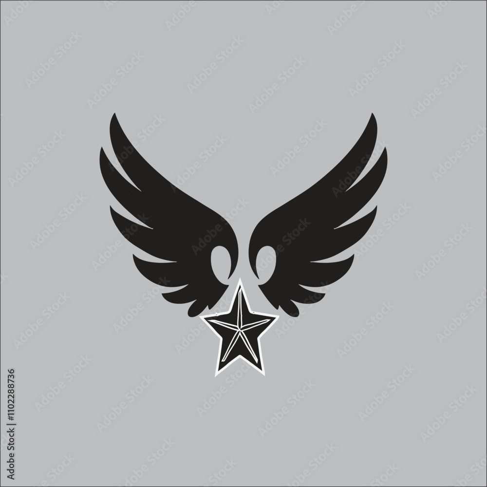 Obraz premium A minimalist icon of a blend of angel wings and a shinny star.