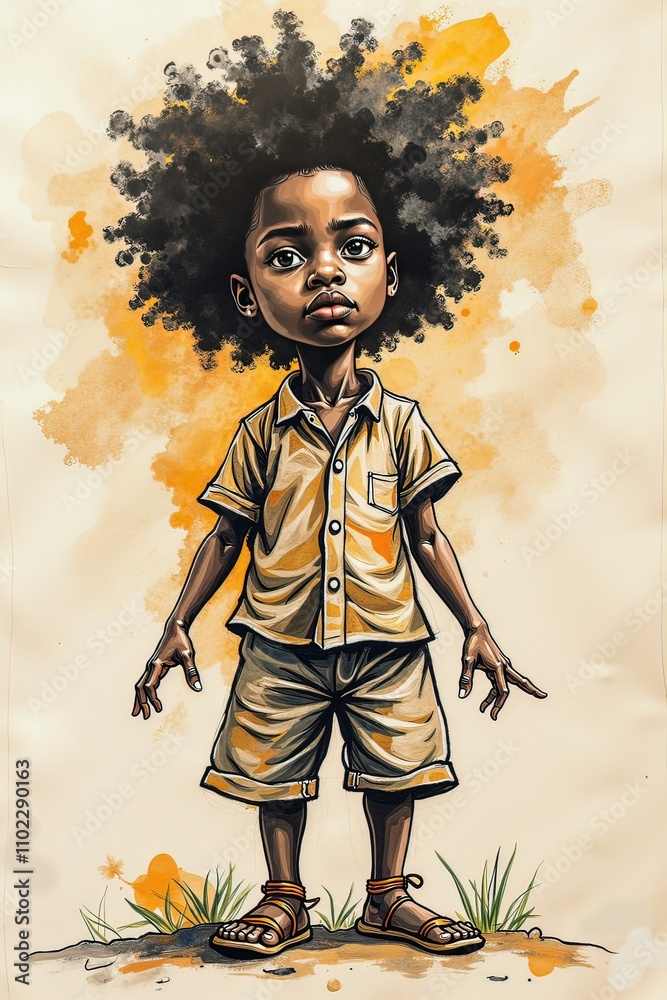 Fototapeta premium Ai illustrazione caricaturale di bambino afroamericano 01