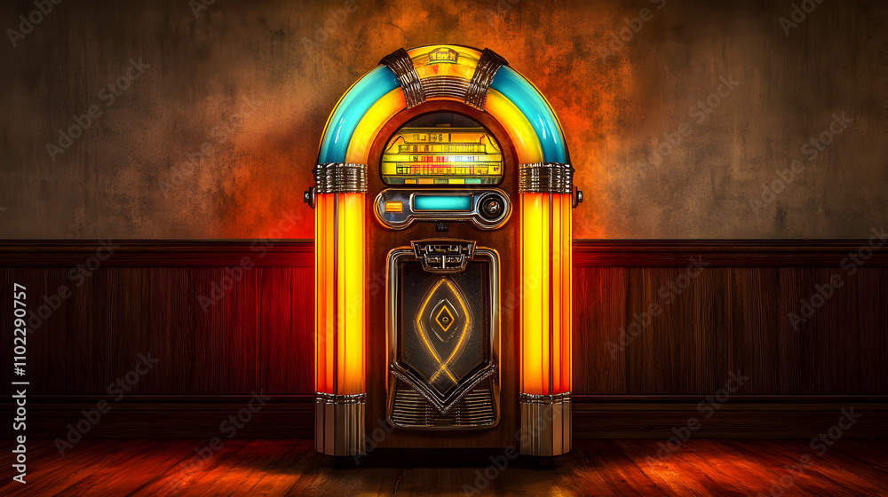 Fototapeta premium Vintage Jukebox in Retro Diner Setting Music Nostalgia 50s 60s