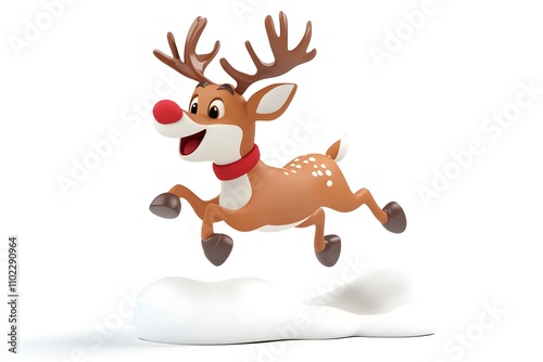 Cute cartoon reindeer with a Santa hat, perfect for Christmas card designs photo