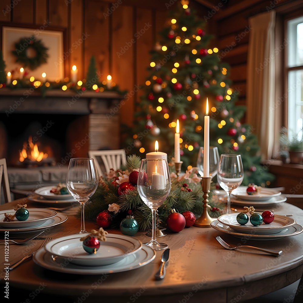 Fototapeta premium Preparando la Navidad en la mesa