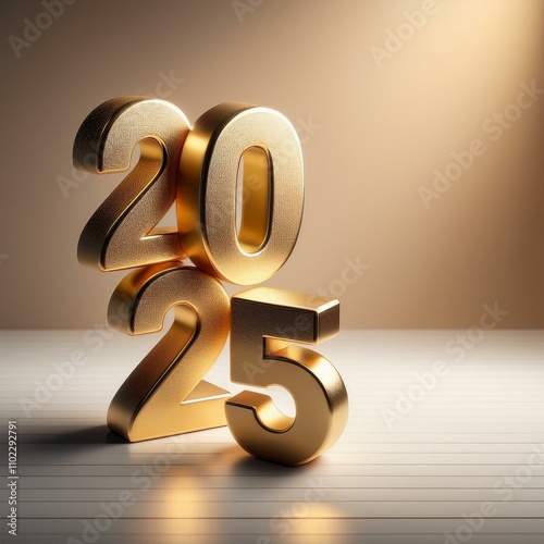 3d text new year 2025 gold realistic rendering new year celebration photo