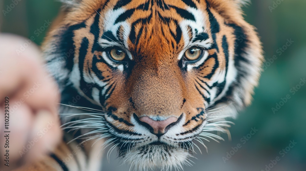 Fototapeta premium Close-Up of a Majestic Tiger with Striking Orange and Black Fur