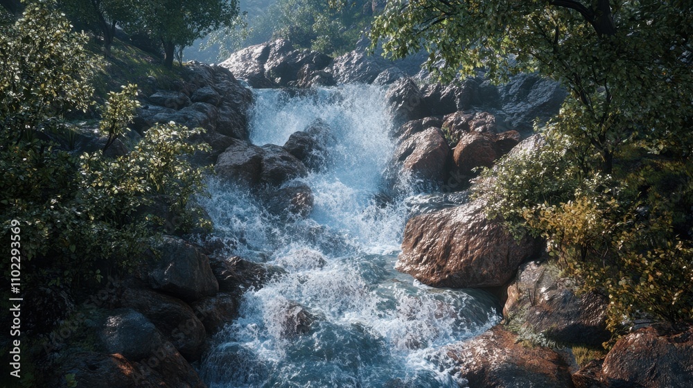 Cascading Waterfall in Lush Forest Landscape Cascading Waterfall in Lush Forest Landscape
