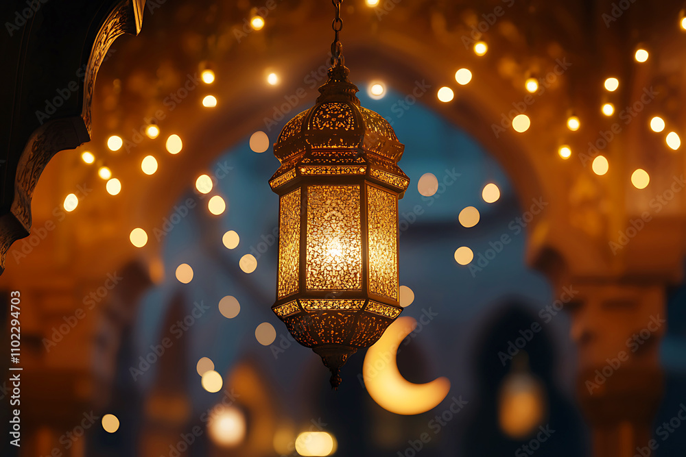 Islamic ramadan kareem celebration lantern with beautiful bokeh lights in the background. Islamic ramadan kareem celebration lantern with beautiful bokeh lights in the background.