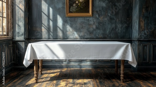 Wallpaper Mural A realistic tablecloth design mockup template displayed with a blank white cloth covering the table in a vector format. Torontodigital.ca