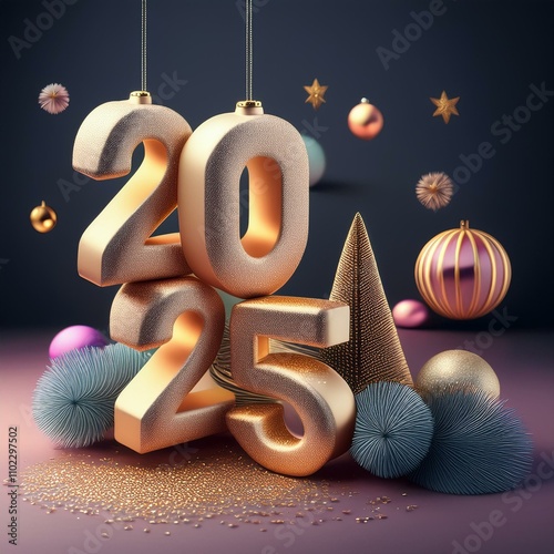 3d text new year 2025 gold realistic rendering new year celebration