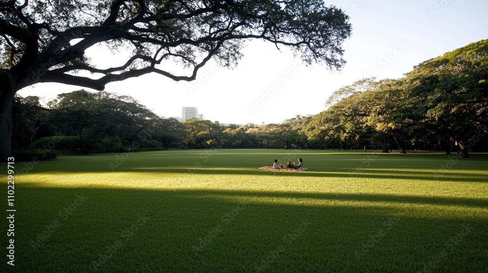 Naklejka premium Family picnic, park lawn. 