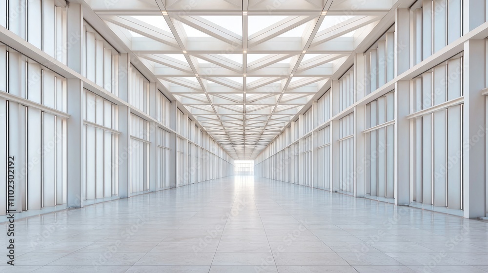 A spacious, modern corridor with large windows and a geometric ceiling design, featuring abundant natural light and a minimalist aesthetic. A spacious, modern corridor with large windows and a geometric ceiling design, featuring abundant natural light and a minimalist aesthetic.