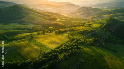 Fototapeta Naklejka Na Ścianę i Meble -  Beautiful sunset in the Tuscany, Italy. Aerial view