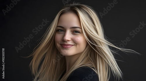 Beautiful smiling female model with long blond hair