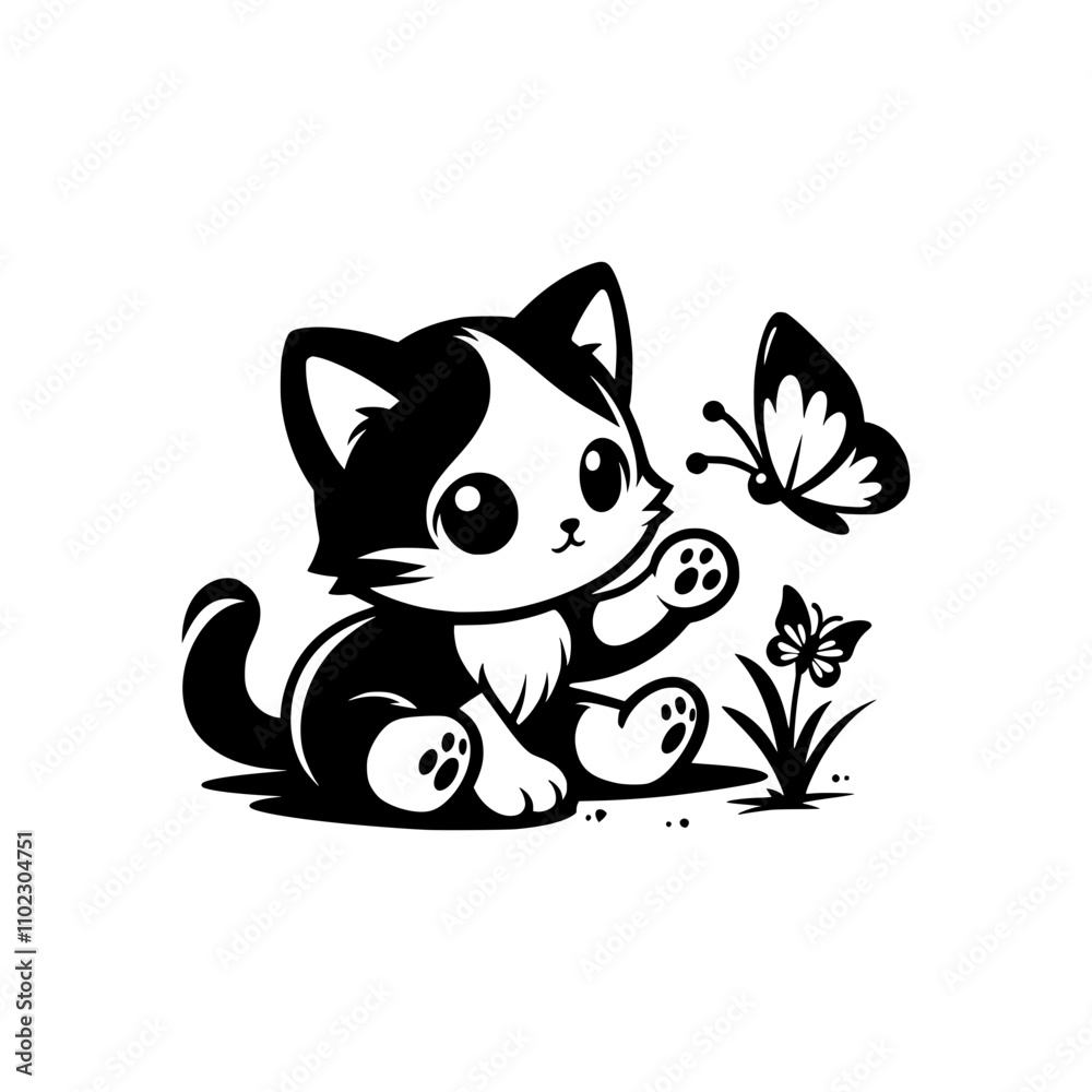 Fototapeta premium Kitten Playing with Butterfly