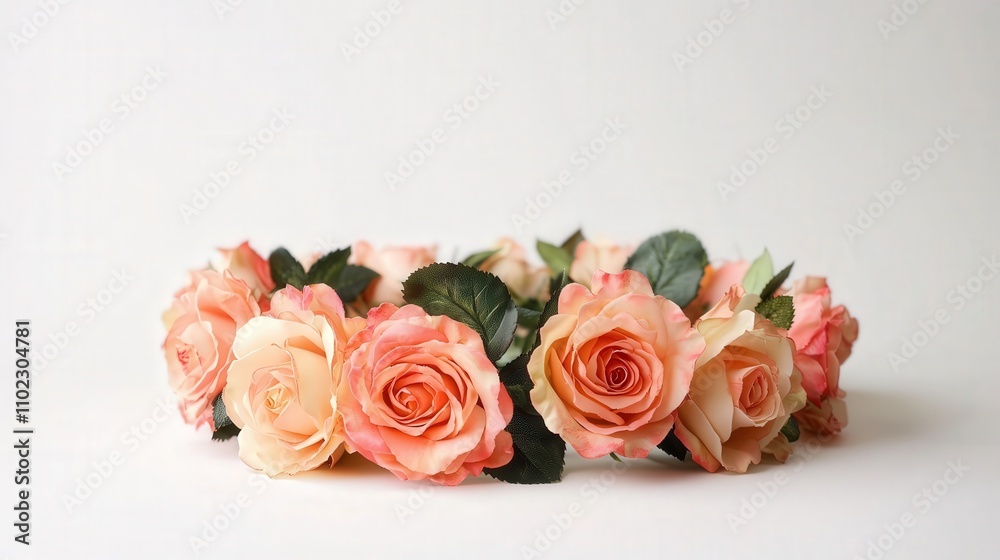 Fototapeta premium Wreath of roses on a white background. Selective focus