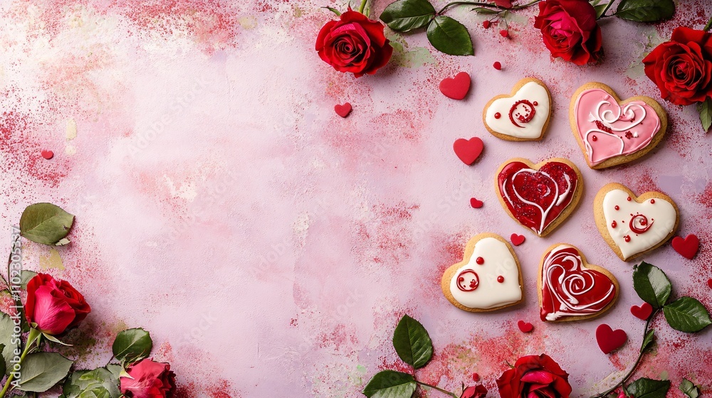 Romantic Valentine s Day Cookies with Roses and Hearts Romantic Valentine s Day Cookies with Roses and Hearts