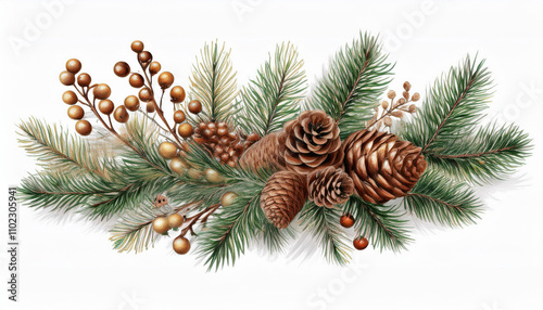 christmas tree branches with cones illustration