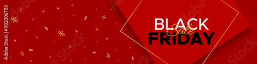 Black Friday horizontal web banner with gold elements on a red background