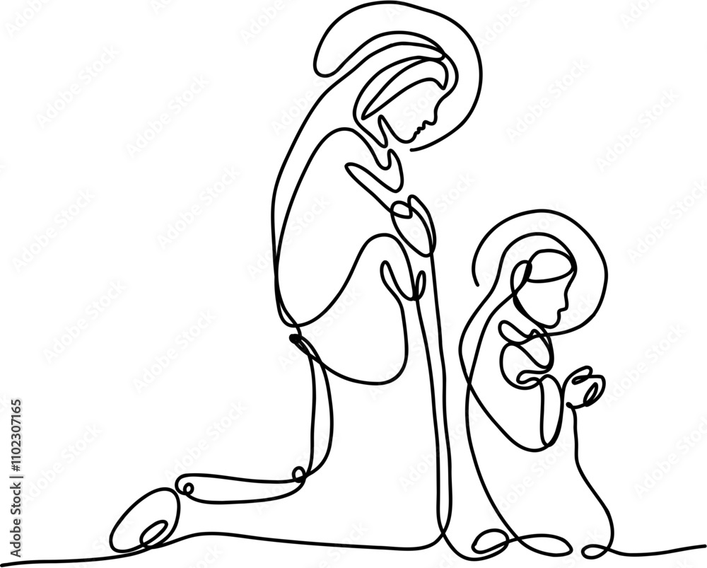 Nativity scene. Continuos line. Hand drawn vector isolated set. Nativity scene. Continuos line. Hand drawn vector isolated set.