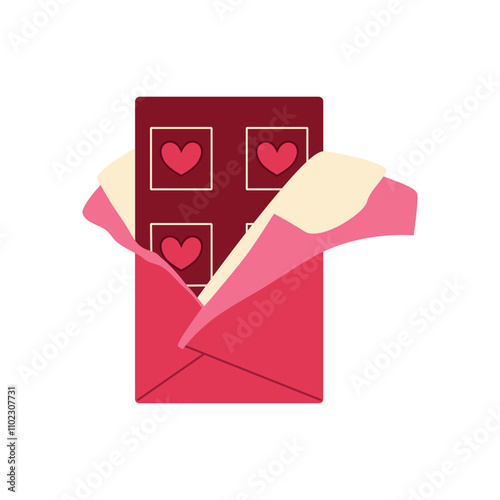 A chocolate bar in an open package. A Valentine's Day gift, a date, a wedding.
