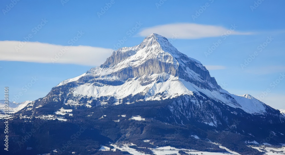Mount Pilatus in Winter: Snow-Covered Swiss Alps Landscape with Blue Sky Mount Pilatus in Winter: Snow-Covered Swiss Alps Landscape with Blue Sky