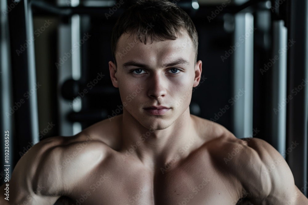 Multifunctional Machine for Chest Exercise. Active Caucasian Adult Man in His 30s Exercising with Intense Expression Multifunctional Machine for Chest Exercise. Active Caucasian Adult Man in His 30s Exercising with Intense Expression