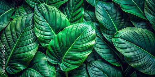 Wallpaper Mural A close-up of various large green leaves fills the space, showcasing their texture and shades. This diverse foliage creates a refreshing and calming atmosphere in a natural setting Torontodigital.ca