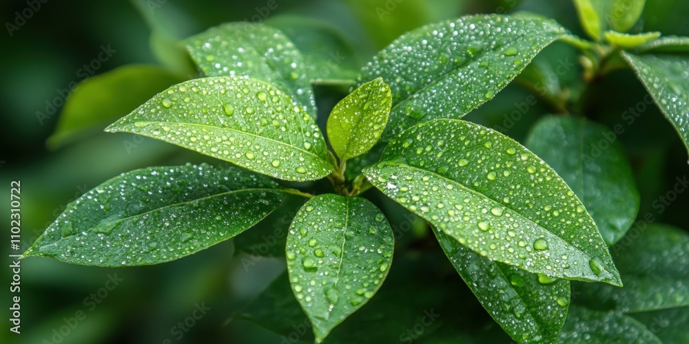 A dew drop on a bright green leaf close-up A dew drop on a bright green leaf close-up