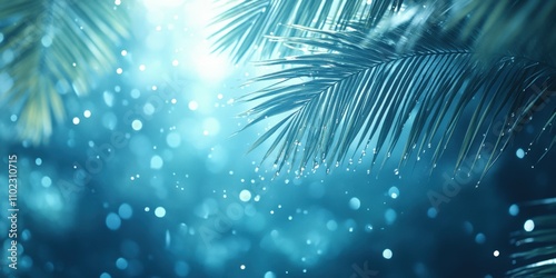 Underwater scene with palm tree branches and bubbles soft blue tones smooth texture ethereal atmosphere professional marine composition