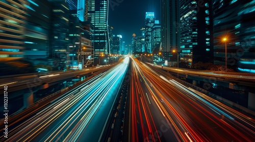 Dynamic Light Trails of Vehicles in Motion Through a City at Night