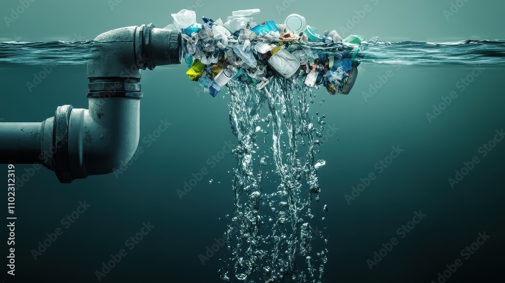 Polluted Water Gushing Out of a Pipe, Environmental Crisis Concept Polluted Water Gushing Out of a Pipe, Environmental Crisis Concept