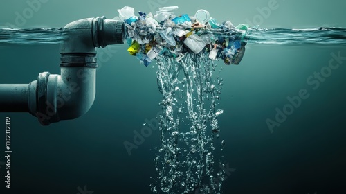 Wallpaper Mural Polluted Water Gushing Out of a Pipe, Environmental Crisis Concept Torontodigital.ca