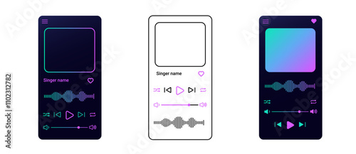 Minimalistic audio player interface with essential playback buttons and gradient colors, designed for modern music streaming on mobile devices.