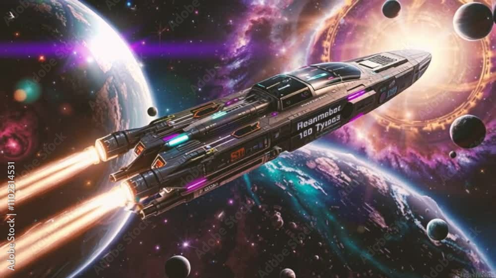 spaceship and planets
