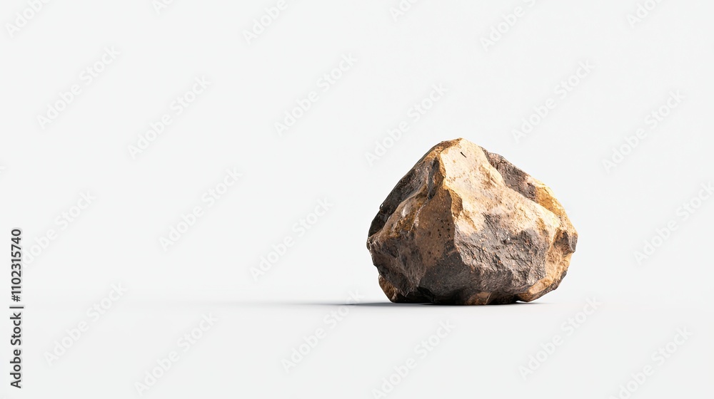 Natural Rock Isolated on a Soft Gray Surface with Subtle Shadows, Perfect for Illustrating Textures, Geology, or Outdoor Themes in Creative Projects
