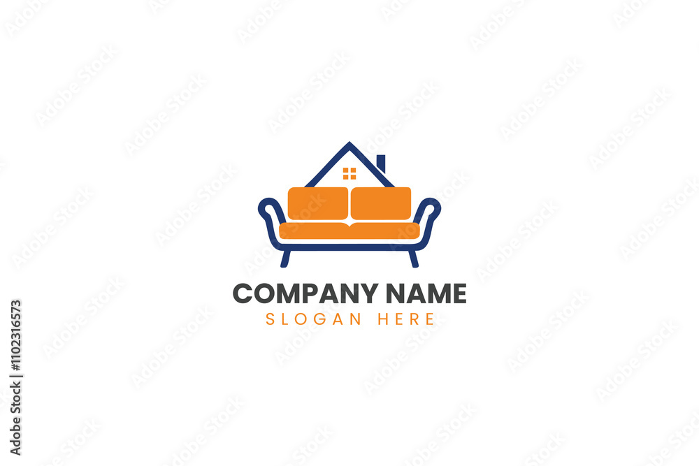 Cozy logo design featuring a modern couch with house elements Cozy logo design featuring a modern couch with house elements