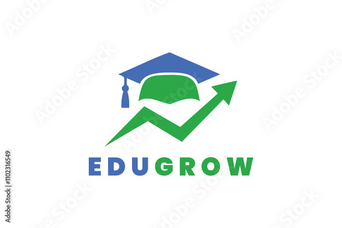 Logo design with a graduation cap and upward arrow symbolizing education growth