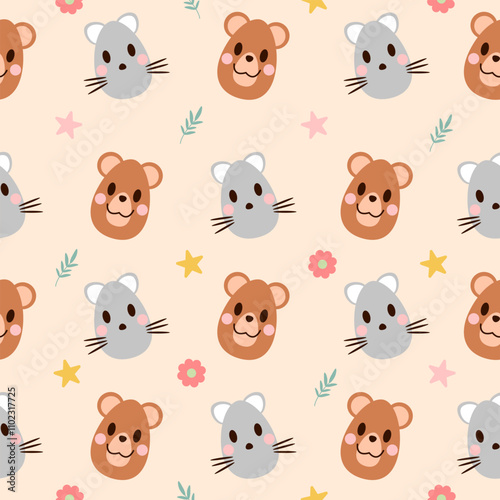 Seamless pattern with art design elements, and colorful Easter eggs.