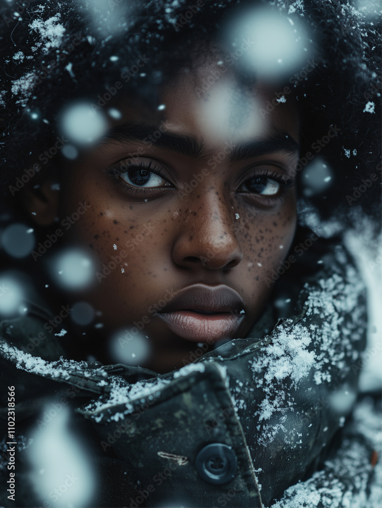 This portrait showcases a young woman amidst a snowy backdrop. This portrait showcases a young woman amidst a snowy backdrop.