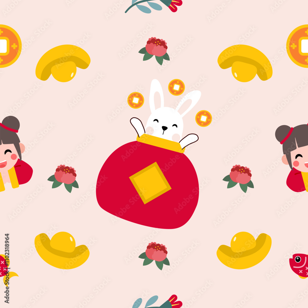 Colorful repeatable pattern of Lunar new year icons. Colorful repeatable pattern of Lunar new year icons.