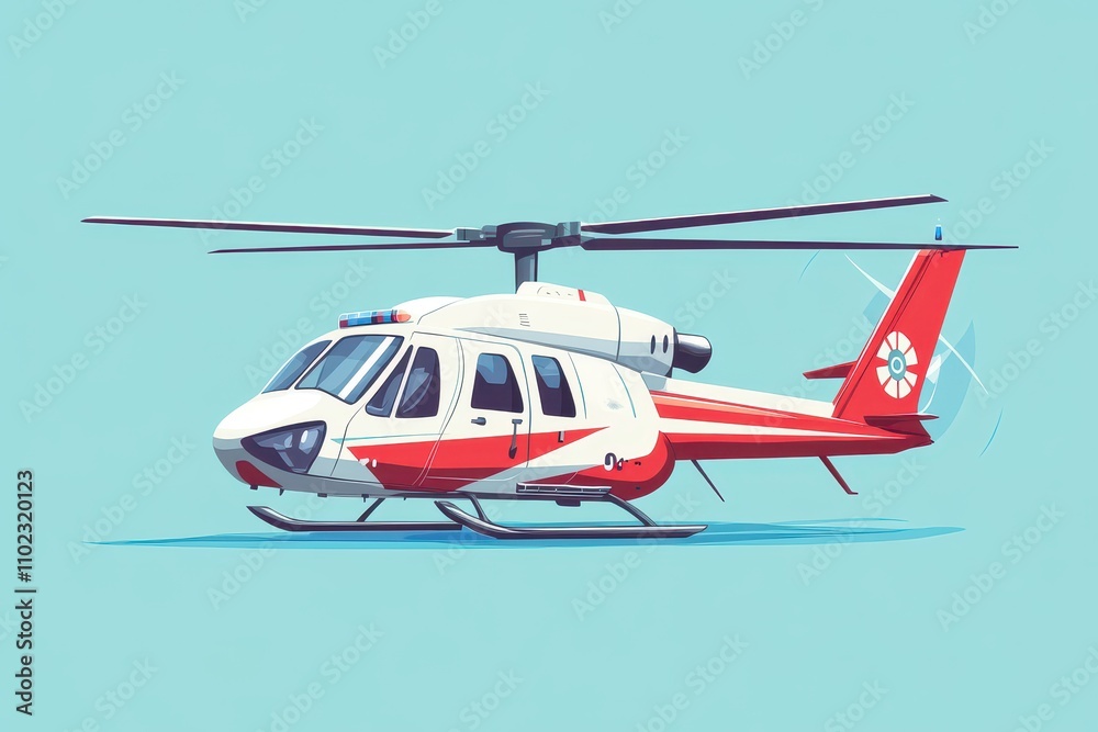 Fototapeta premium Helicopter flying in a clear blue sky showcasing a modern emergency response design