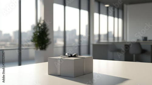Minimalist Office Interior with Gift Box on Desk