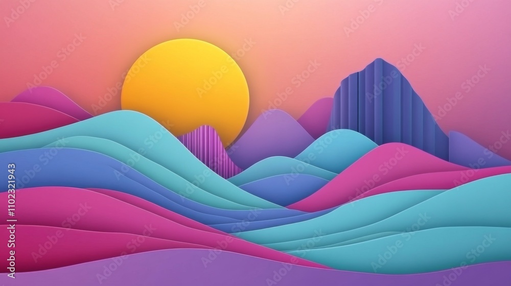 Obraz premium Colorful Abstract Landscape with Layers of Paper and Sunrise