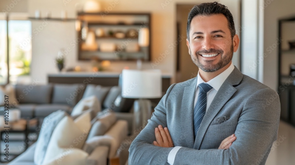 Confident Businessman in Modern Home - A Successful Real Estate Professional Confident Businessman in Modern Home - A Successful Real Estate Professional