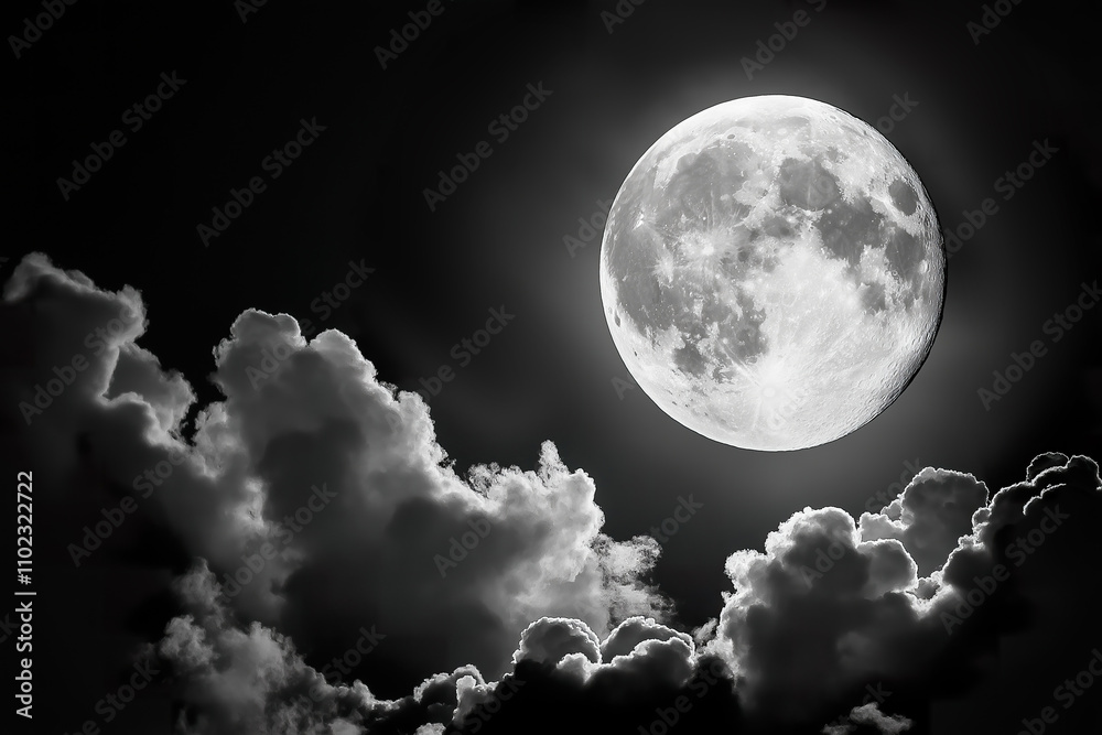 Obraz premium Full moon illuminating dark clouds in a mysterious night sky