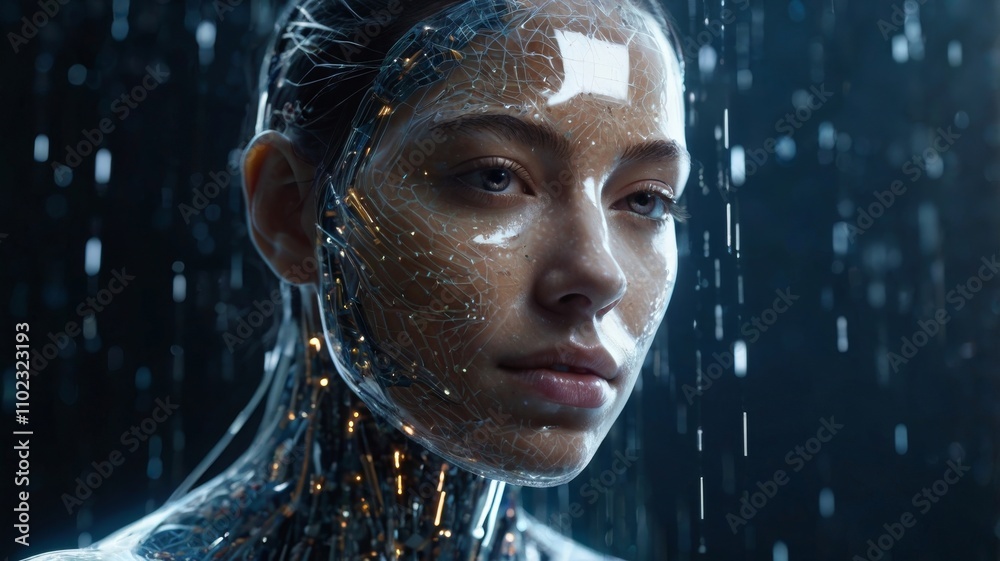 Portrait of a Cyborg woman, under water on digital background. Portrait of a Cyborg woman, under water on digital background.