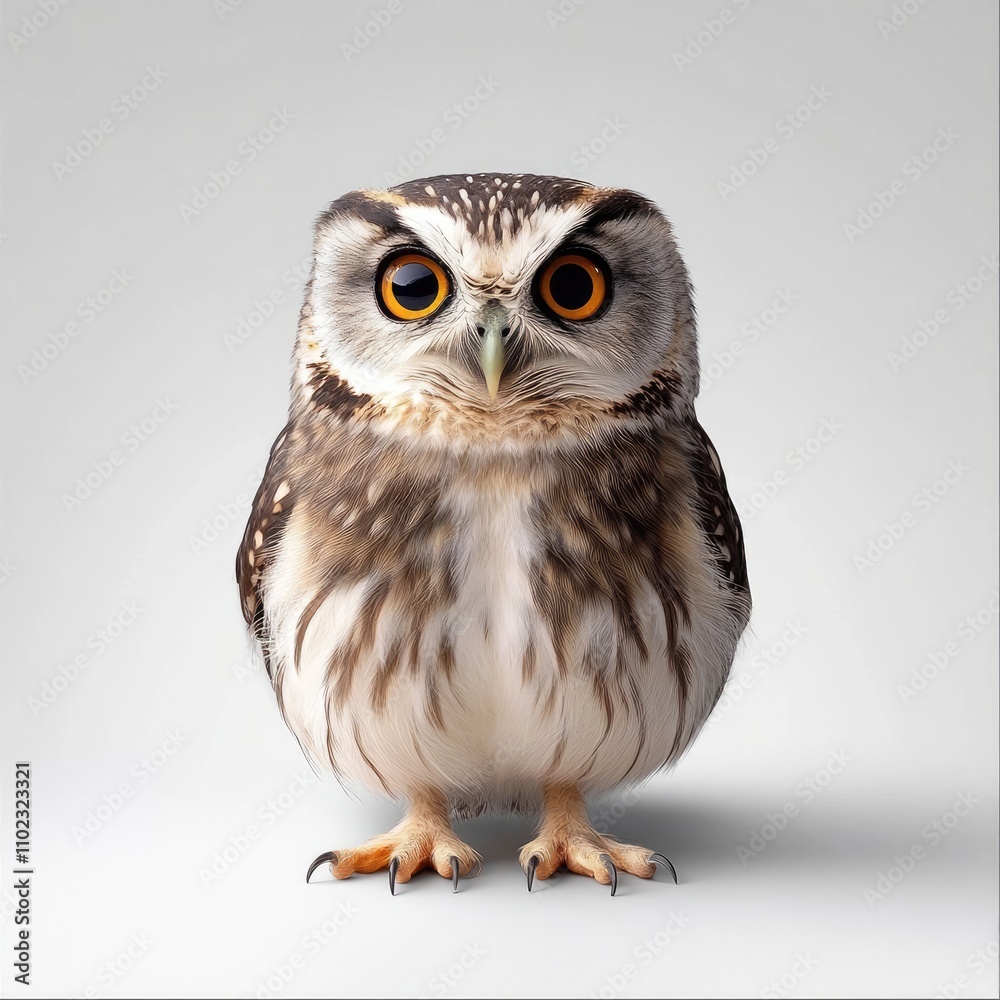 Obraz premium Stunning and Detailed Portrait of a Captivating Owl with Striking Eyes Showcasing Its Unique Feathers, Expressive Features, and Gentle Stance Against a Simple Background