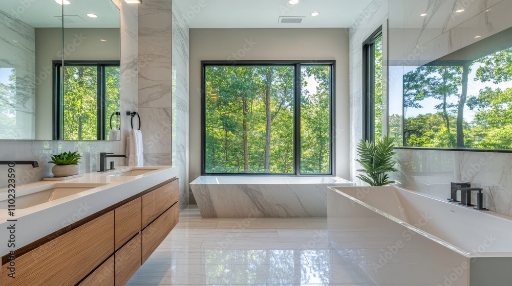 Luxurious Modern Bathroom Design with Marble and Wood Accents Luxurious Modern Bathroom Design with Marble and Wood Accents