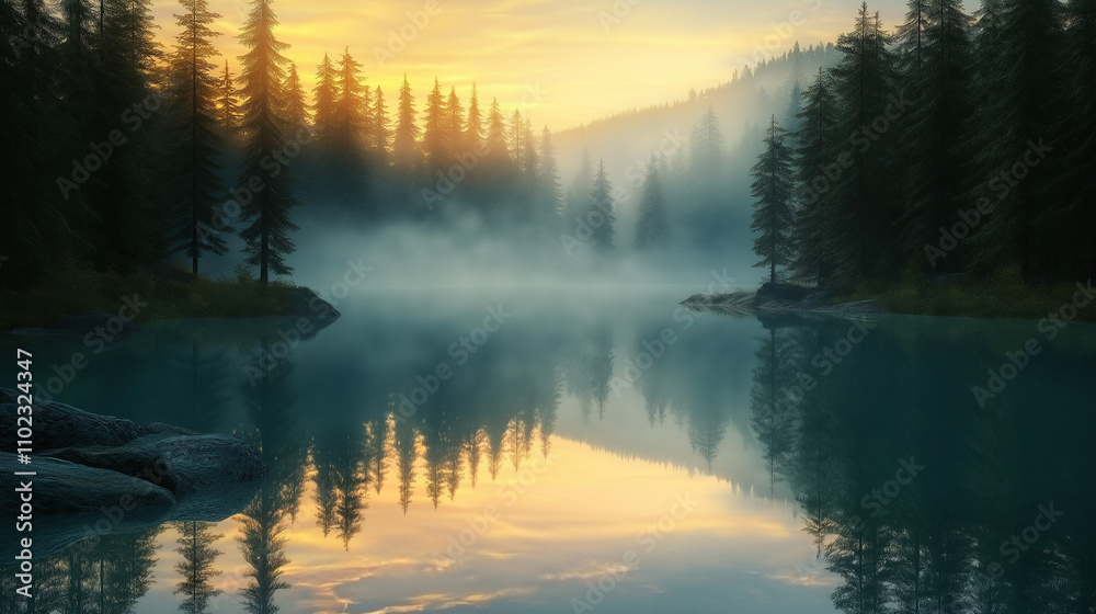 Nebelverhangene Morgenstimmung am ruhigen See
Nebelverhangene Morgenstimmung am ruhigen See