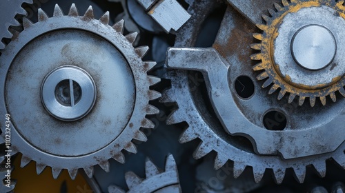Intricate View of Worn Gears and Cogs Showcasing Mechanical Patterns in Detail