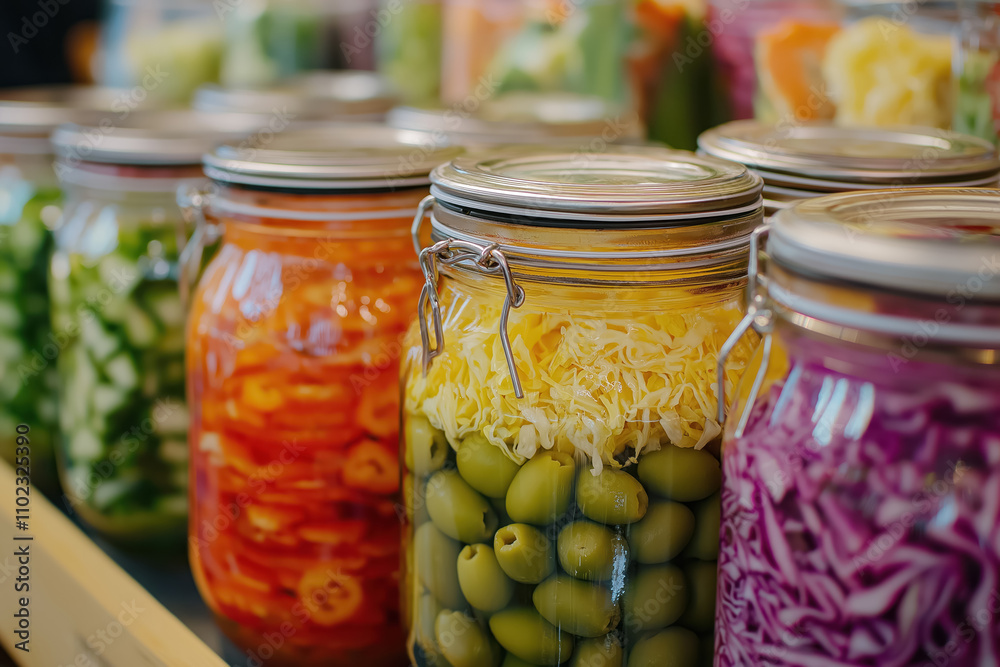 colorful salad jars with layered vegetables and green olives, perfect for healthy eating and meal preparation concepts colorful salad jars with layered vegetables and green olives, perfect for healthy eating and meal preparation concepts