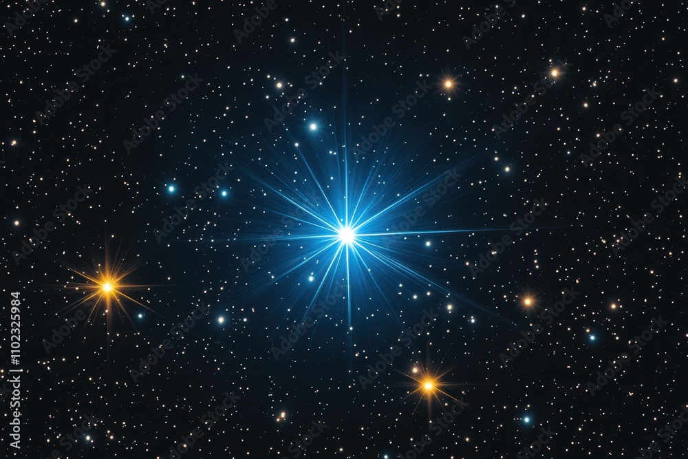 Fototapeta premium 青い輝きを放つ星と背景の無限の星空が広がる宇宙の美しさ